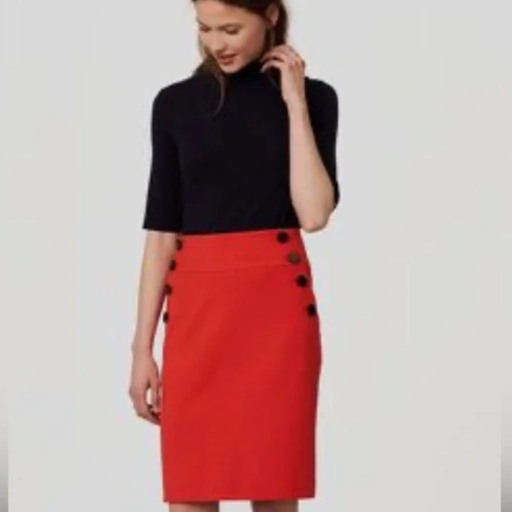 LOFT Coral Pencil Skirt with Button Detail